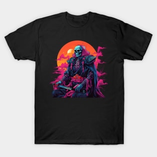 samurai skeleton vaporwave T-Shirt